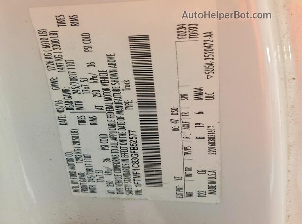 1FTMF1C83GFB52577 2016 FORD F150 White Engine compartment view