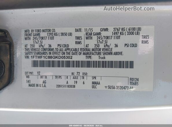 1FTMF1C88GKD05302 2016 FORD F150 White Widok komory silnika