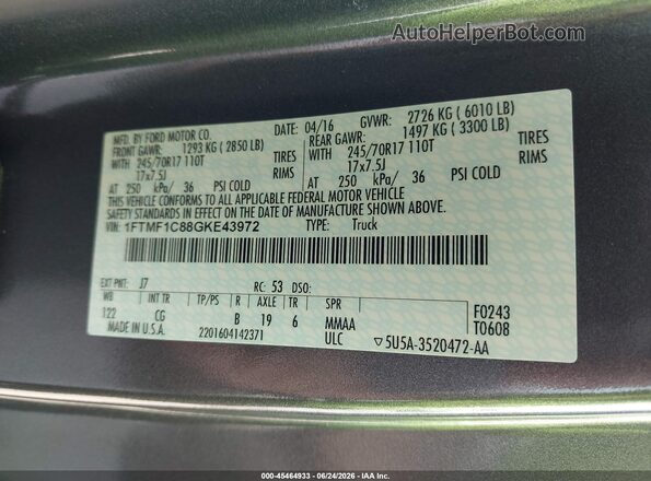 1FTMF1C88GKE43972 2016 FORD F150 Gray Շարժիչի բաժամունքի տեսք