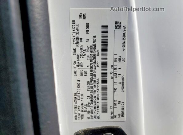 1FTMF1CB0LKE11586 2020 FORD F150 Белый Вид подкапотного пространства