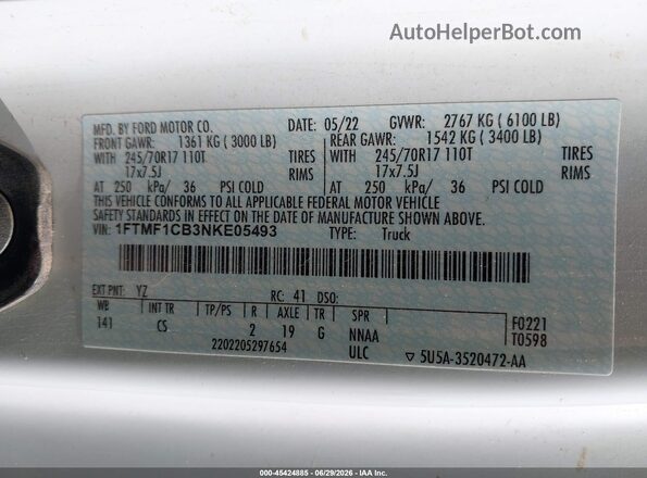 1FTMF1CB3NKE05493 2022 FORD F150 White Widok komory silnika