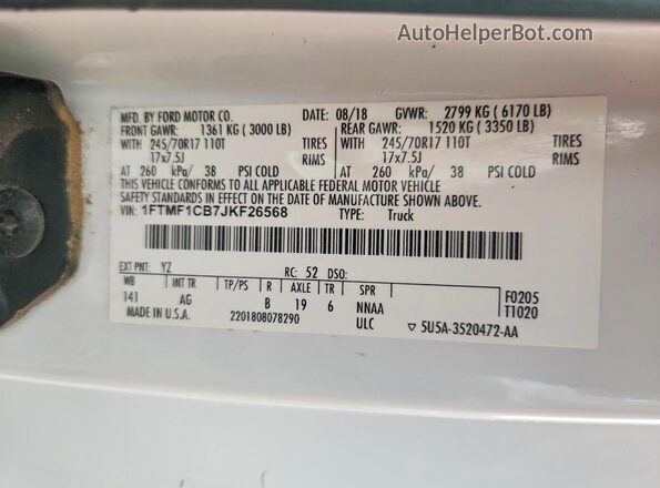 1FTMF1CB7JKF26568 2018 FORD F150 Белый Вид подкапотного пространства