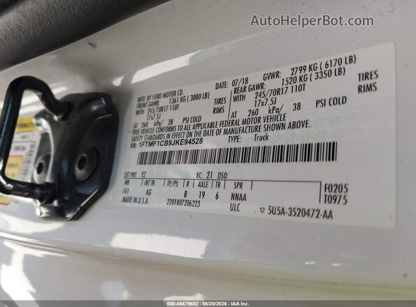 1FTMF1CB9JKE94528 2018 FORD F150 White Շարժիչի բաժամունքի տեսք
