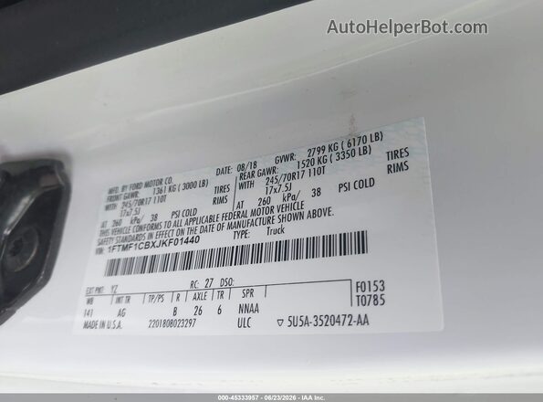 1FTMF1CBXJKF01440 2018 FORD F150 White Widok komory silnika