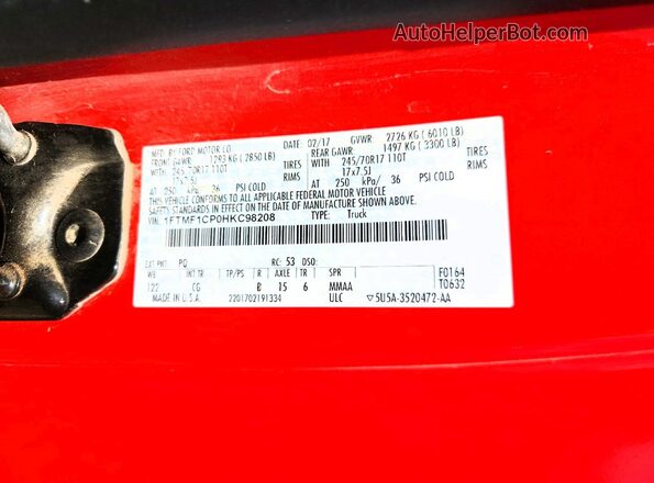 1FTMF1CP0HKC98208 2017 FORD F150 Red Widok komory silnika