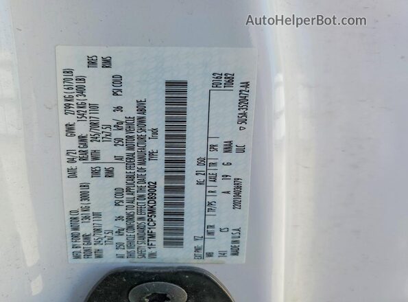 1FTMF1CP5MKD89002 2021 FORD F150 White 