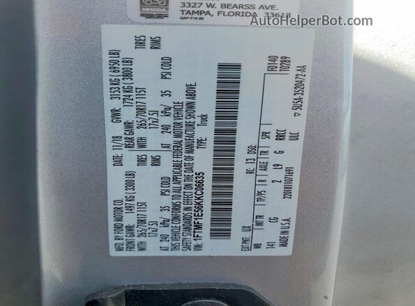 1FTMF1E56KKC06635 2019 FORD F150 Silver Շարժիչի բաժամունքի տեսք