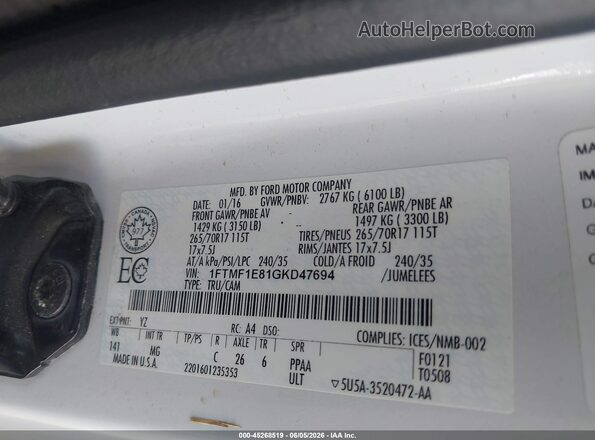 1FTMF1E81GKD47694 2016 FORD F150 White ძრავის განყოფილების ხედი