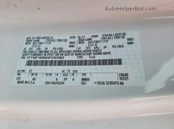 1FTMF1E86HFC91083 2017 FORD F150 White 
