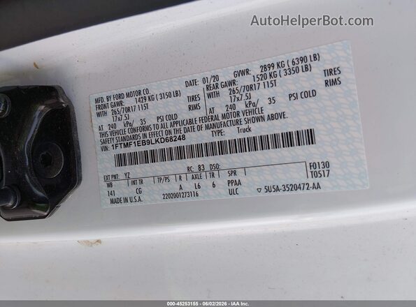 1FTMF1EB9LKD68248 2020 FORD F150 White 