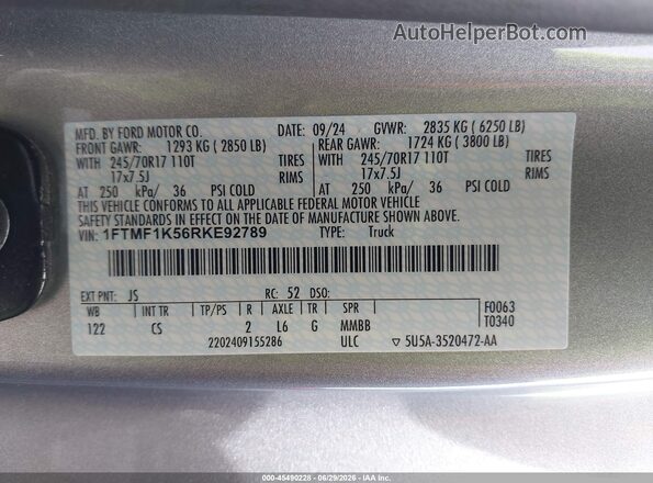 1FTMF1K56RKE92789 2024 FORD F150 Серый Вид подкапотного пространства