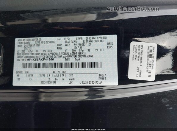1FTMF1K56RKF44566 2024 FORD F150 Black Вид підкапотного простору