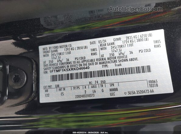 1FTMF1K5XRKD46640 2024 FORD F150 Black Вид підкапотного простору