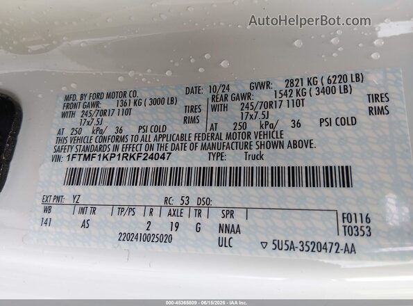 1FTMF1KP1RKF24047 2024 FORD F150 White 