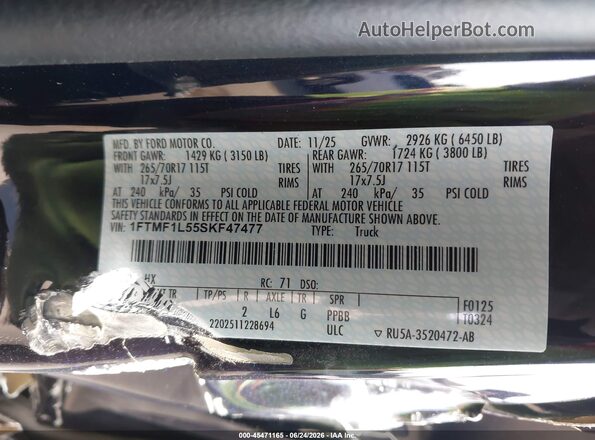 1FTMF1L55SKF47477 2025 FORD F150 Black Engine compartment view