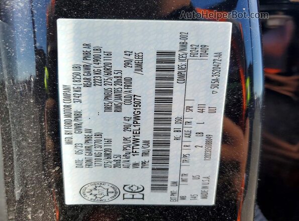 1FTVW1EL1PWG15077 2023 FORD F150 Black Vista de la etiqueta del VIN