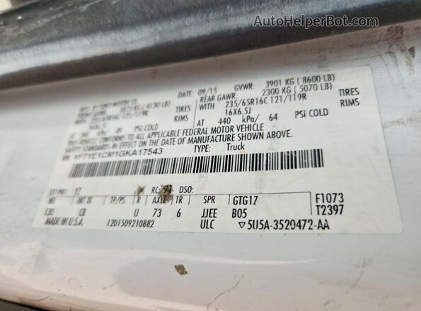 1FTYE1CM1GKA17543 2016 FORD TRANSIT White 