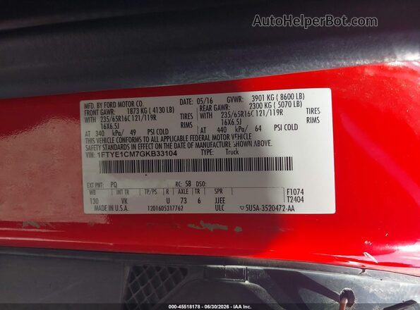 1FTYE1CM7GKB33104 2016 FORD TRANSIT-150 Red Շարժիչի բաժամունքի տեսք