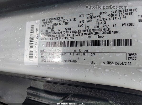 1FTYE1Y81LKB36747 2020 FORD TRANSIT-150 Белый Вид подкапотного пространства
