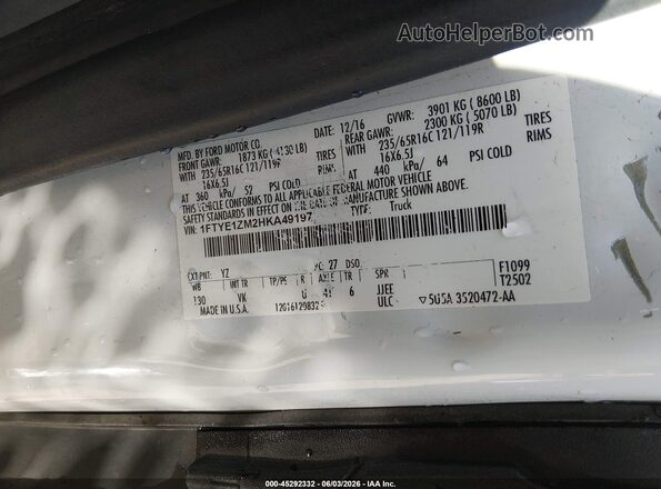 1FTYE1ZM2HKA49197 2017 FORD TRANSIT-150 White Engine compartment view