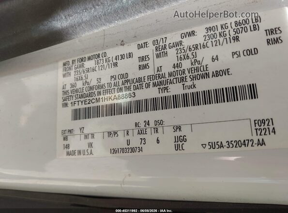 1FTYE2CM1HKA88863 2017 FORD TRANSIT-150 White Շարժիչի բաժամունքի տեսք