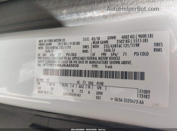1FTYR1YM8JKA65030 2018 FORD TRANSIT-250 White Engine compartment view