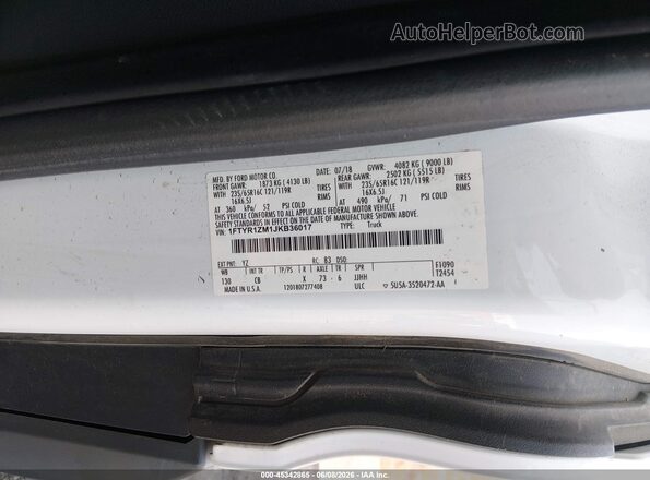 1FTYR1ZM1JKB36017 2018 FORD TRANSIT-250 White 