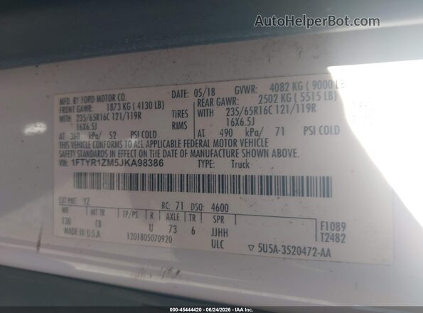 1FTYR1ZM5JKA98386 2018 FORD TRANSIT-250 Белый Вид подкапотного пространства