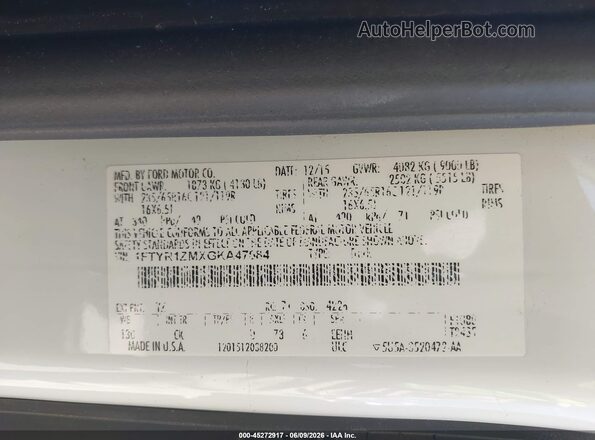 1FTYR1ZMXGKA47684 2016 FORD TRANSIT-250 White Вид підкапотного простору