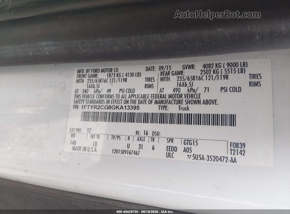 1FTYR2CG8GKA13395 2016 FORD TRANSIT-250 White 