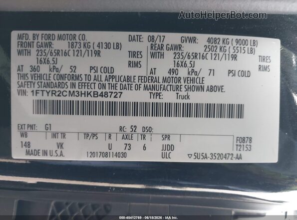 1FTYR2CM3HKB48727 2017 FORD TRANSIT-250 Black Engine compartment view