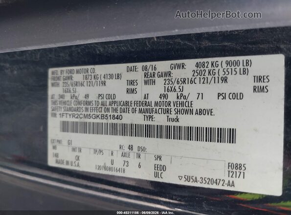 1FTYR2CM5GKB51840 2016 FORD TRANSIT-250 Black Engine compartment view