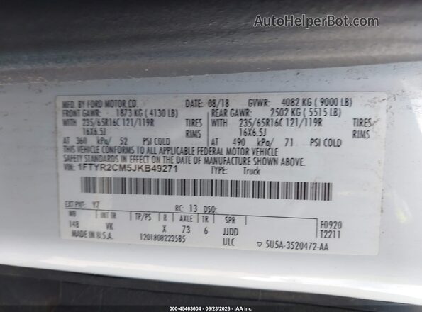 1FTYR2CM5JKB49271 2018 FORD TRANSIT-250 White Շարժիչի բաժամունքի տեսք
