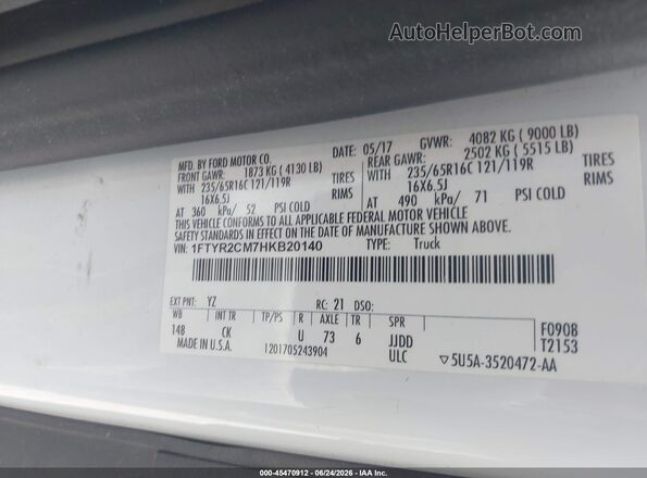 1FTYR2CM7HKB20140 2017 FORD TRANSIT-250 White Engine compartment view