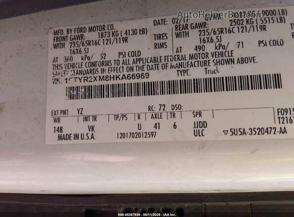 1FTYR2XM8HKA66969 2017 FORD TRANSIT-250 White Engine compartment view
