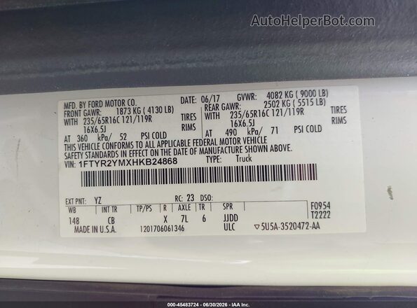 1FTYR2YMXHKB24868 2017 FORD TRANSIT-250 White Widok komory silnika