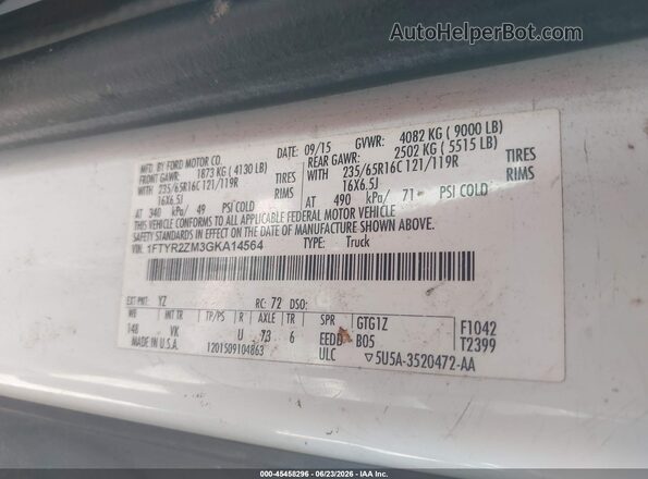 1FTYR2ZM3GKA14564 2016 FORD TRANSIT-250 White Engine compartment view