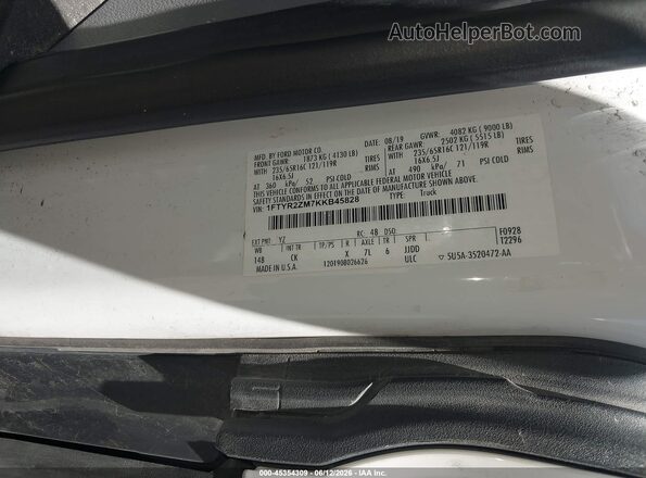 1FTYR2ZM7KKB45828 2019 FORD TRANSIT-250 White Вид підкапотного простору