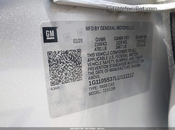 1G1105S37LU111112 2020 CHEVROLET IMPALA Silver Widok komory silnika