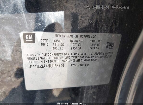 1G1105SA4HU153744 2017 CHEVROLET IMPALA Black ძრავის განყოფილების ხედი