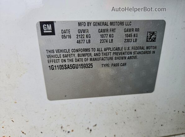 1G1105SA5GU159325 2016 CHEVROLET IMPALA White ძრავის განყოფილების ხედი