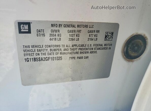 1G11B5SA2GF101025 2016 CHEVROLET MALIBU White Vista de la etiqueta del VIN