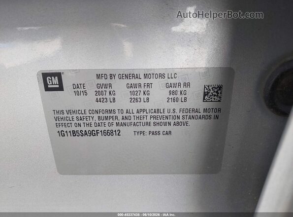 1G11B5SA9GF166812 2016 CHEVROLET MALIBU Silver Widok komory silnika