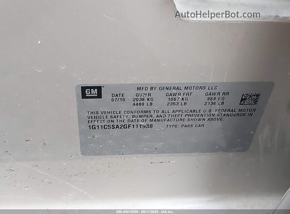 1G11C5SA2GF111938 2016 CHEVROLET MALIBU Gold Շարժիչի բաժամունքի տեսք
