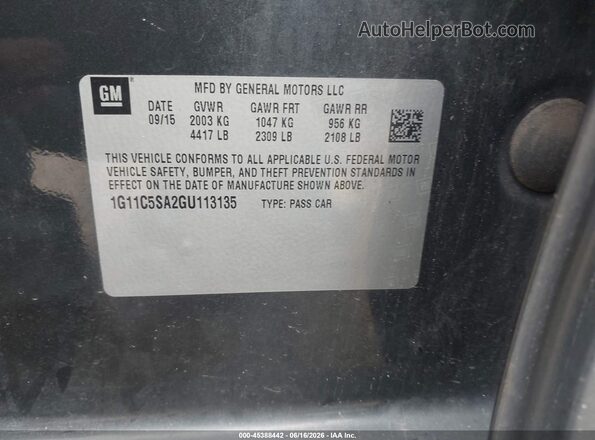 1G11C5SA2GU113135 2016 CHEVROLET MALIBU Черный Вид подкапотного пространства