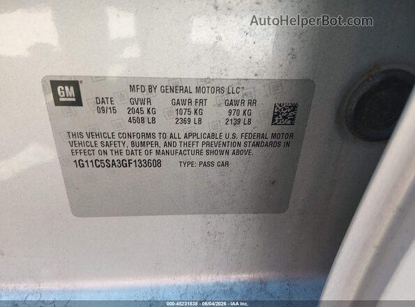 1G11C5SA3GF133608 2016 CHEVROLET MALIBU Silver Engine compartment view