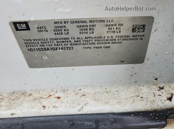 1G11C5SA7GF141727 2016 CHEVROLET MALIBU White Engine compartment view