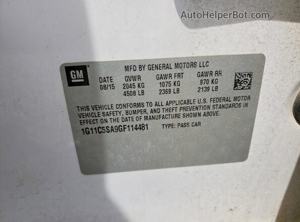 1G11C5SA9GF114481 2016 CHEVROLET MALIBU White 