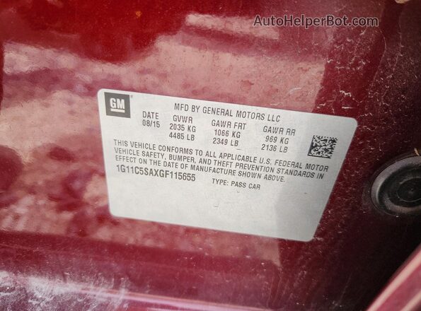 1G11C5SAXGF115655 2016 CHEVROLET MALIBU Burgundy Engine compartment view