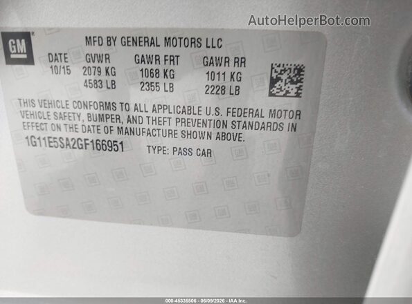 1G11E5SA2GF166951 2016 CHEVROLET MALIBU Silver Engine compartment view